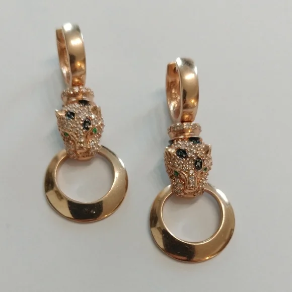 Effy 14k Rose Gold Panther Diamonds Earrings 1.75 TWC Diamond - Picture 2 of 15